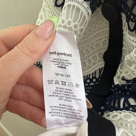 Self-Portrait White Blue Guipure Lace One Shoulder Cocktail Mini Dress - Picture 8 of 9